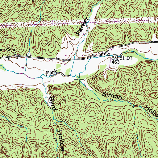 Topographic Map of Simon Hollow, TN