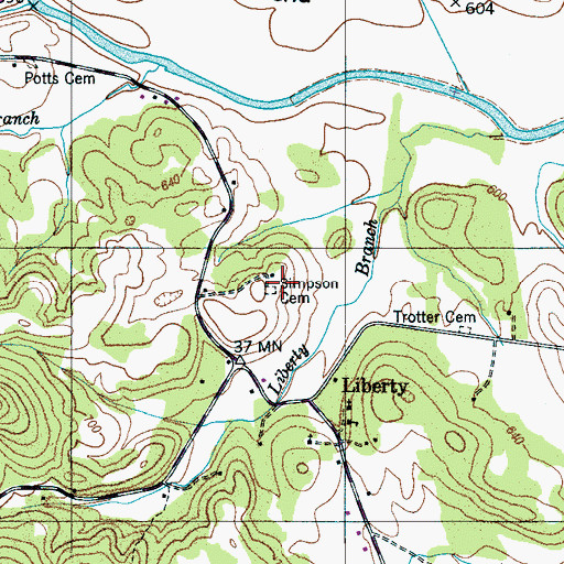 Topographic Map of Simpson Cemetery, TN
