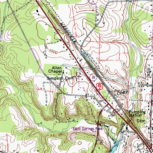 Topographic Map of Simpson Cemetery, TN