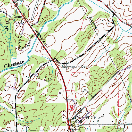 Topographic Map of Simpson Cemetery, TN