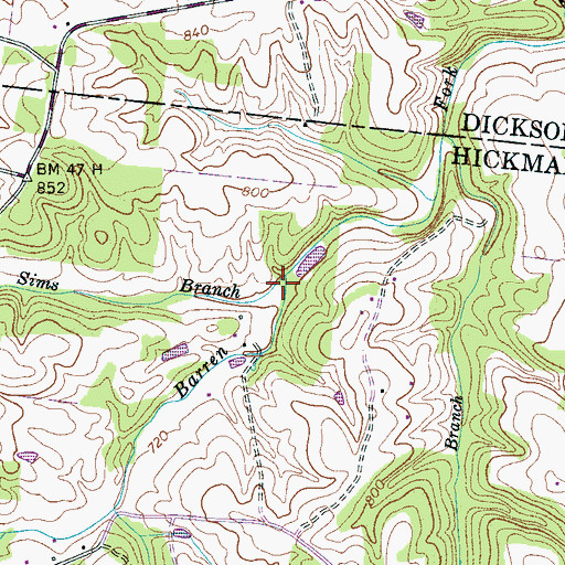 Topographic Map of Sims Branch, TN