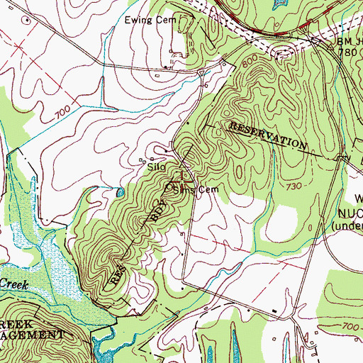 Topographic Map of Sims Cemetery, TN