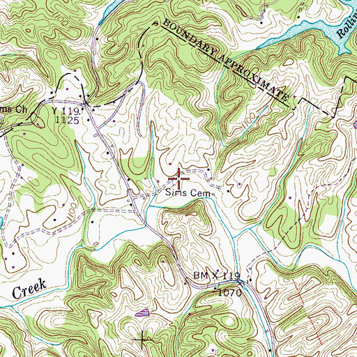 Topographic Map of Sims Cemetery, TN