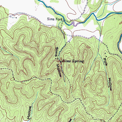 Topographic Map of Sims Spring, TN
