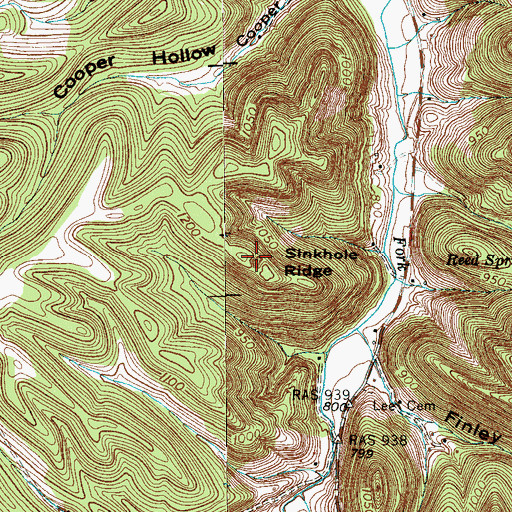 Topographic Map of Sinkhole Ridge, TN