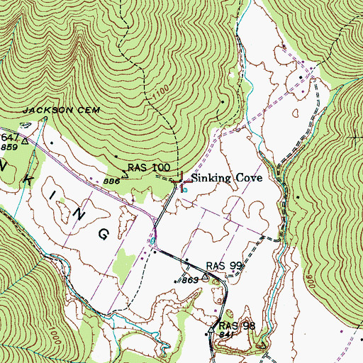 Topographic Map of Sinking Cove School, TN
