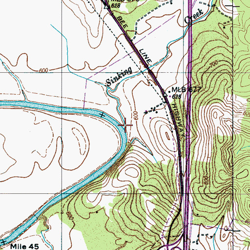 Topographic Map of Sinking Creek, TN