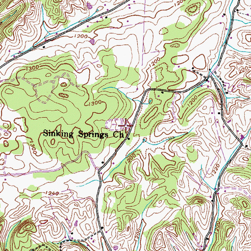 Topographic Map of Sinking Springs Church, TN