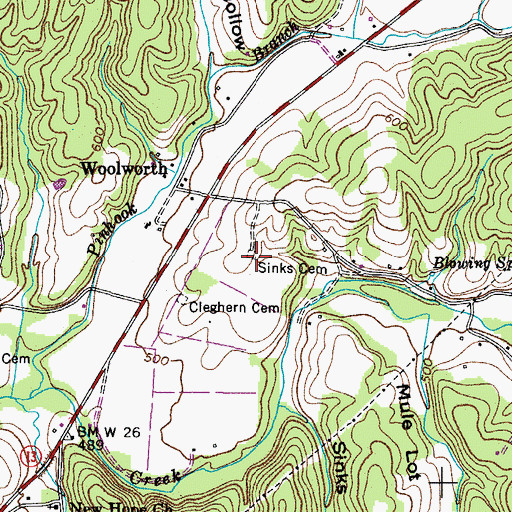 Topographic Map of Sinks Cemetery, TN
