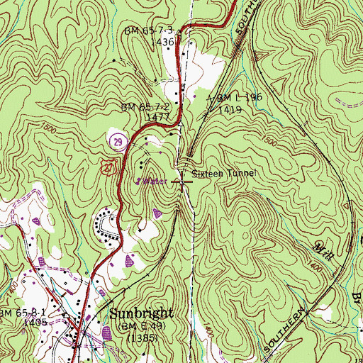 Topographic Map of Sixteen Tunnel, TN