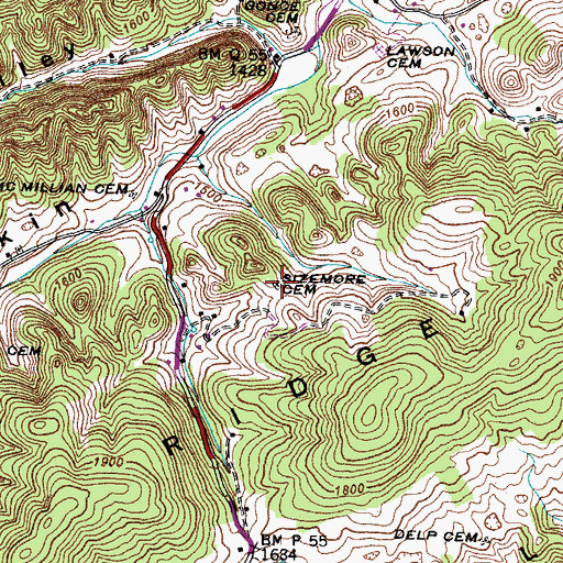 Topographic Map of Sizemore Cemetery, TN
