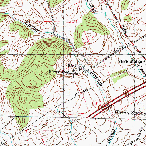 Topographic Map of Skeen Cemetery, TN