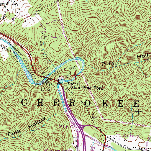 Topographic Map of Skin Pine Ford, TN