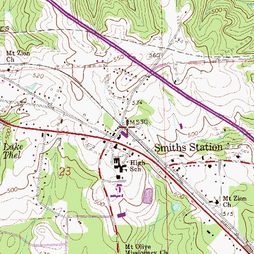 Topographic Map of Smiths Station, AL
