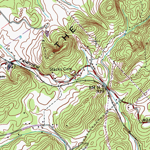 Topographic Map of Slacks Cemetery, TN