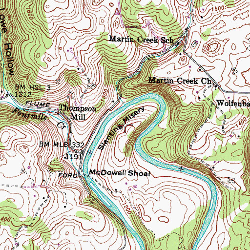 Topographic Map of Slanting Misery, TN