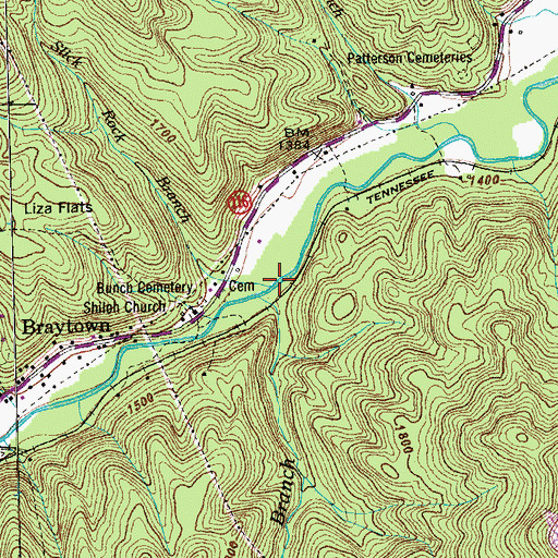 Topographic Map of Slick Rock Branch, TN