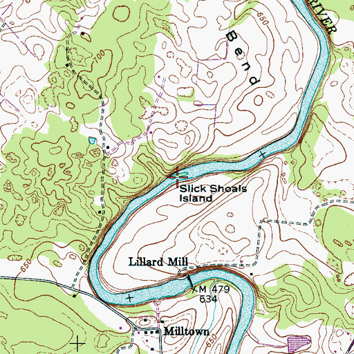 Topographic Map of Slick Shoals Island, TN