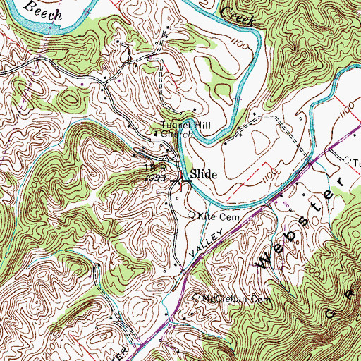 Topographic Map of Slide, TN