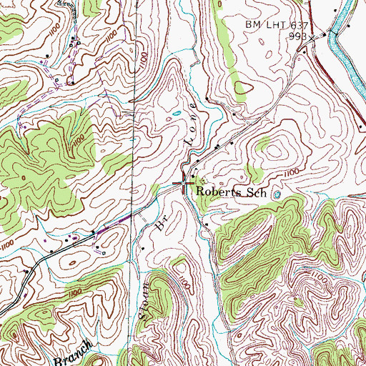 Topographic Map of Sloan Branch, TN