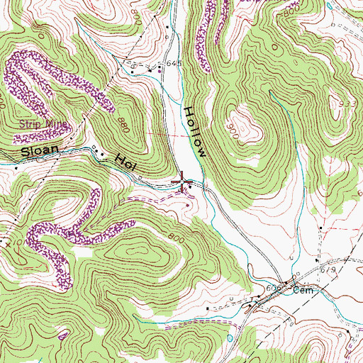 Topographic Map of Sloan Hollow, TN