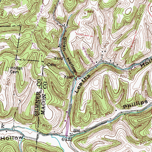 Topographic Map of Sloan Hollow, TN
