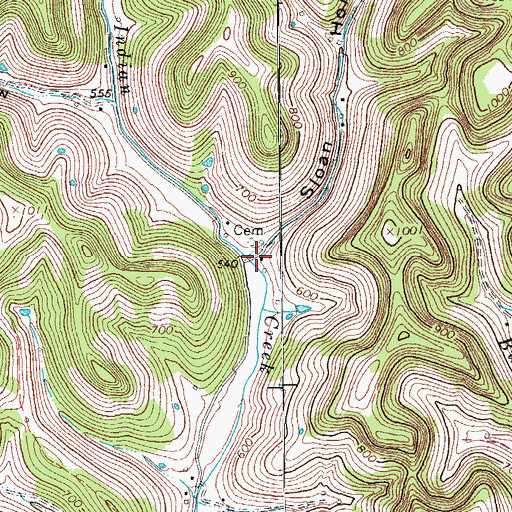 Topographic Map of Sloan Hollow, TN