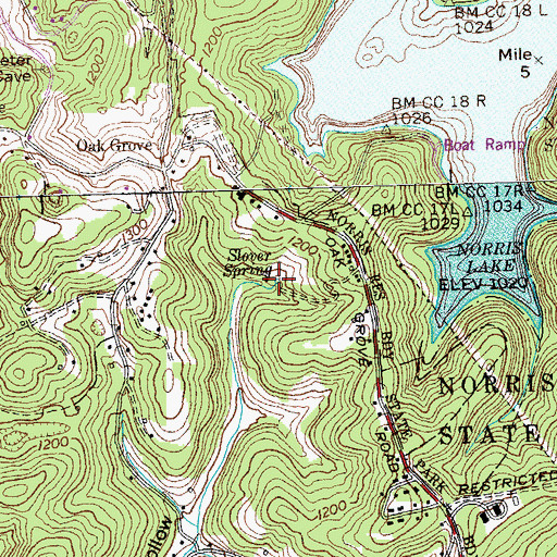 Topographic Map of Slover Spring, TN