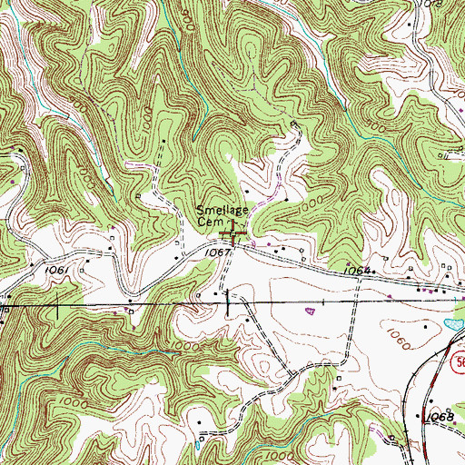 Topographic Map of Smellage Cemetery, TN
