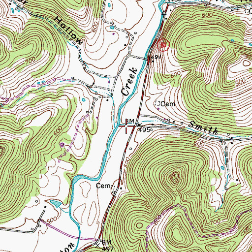 Topographic Map of Smith Branch, TN