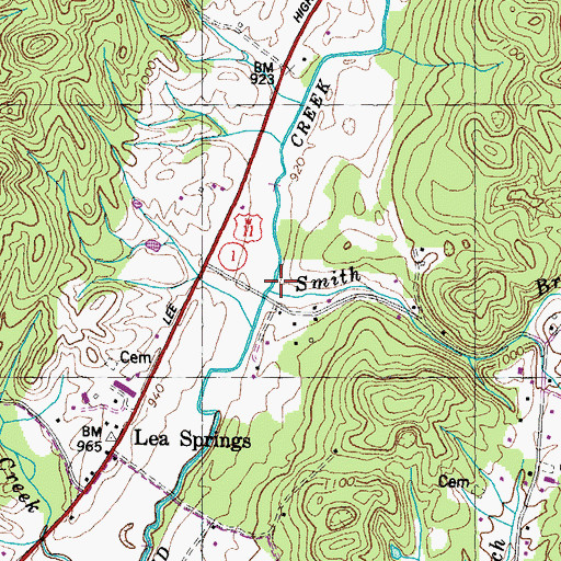 Topographic Map of Smith Branch, TN