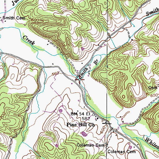 Topographic Map of Smith Branch, TN