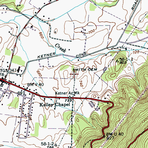 Topographic Map of Smith Cemetery, TN