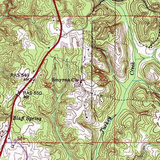 Topographic Map of Smyrna Baptist Church, AL