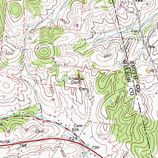Topographic Map of Smith Cemetery, TN