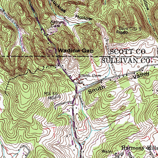 Topographic Map of Smith Cemetery, TN