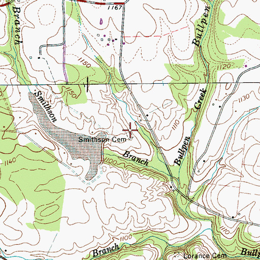 Topographic Map of Smithson Cemetery, TN