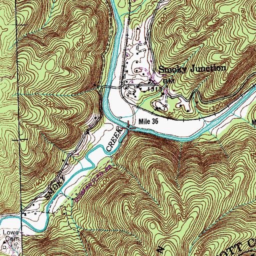 Topographic Map of Smoky Creek, TN
