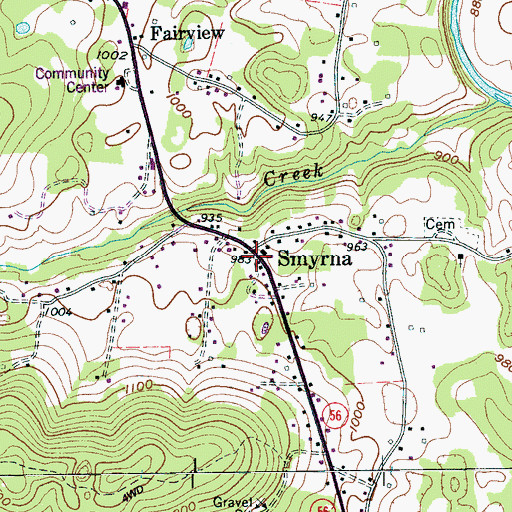 Topographic Map of Smyrna, TN