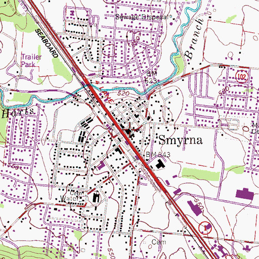 Topographic Map of Smyrna, TN