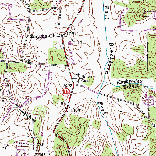 Topographic Map of Smyrna Cemetery, TN