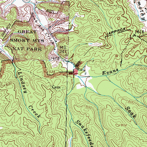 Topographic Map of Snakefeeder Branch, TN