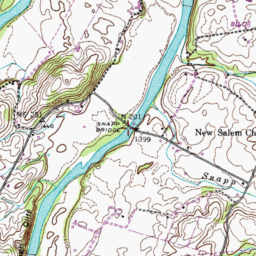 Topographic Map of Snapp Bridge, TN