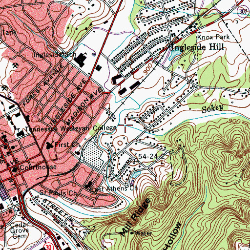 Topographic Map of Sokey Branch, TN