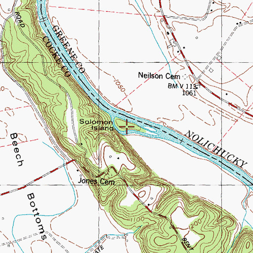 Topographic Map of Solomon Island, TN