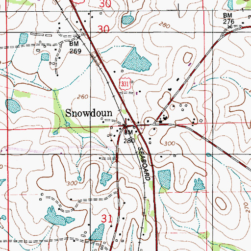 Topographic Map of Snowdoun, AL