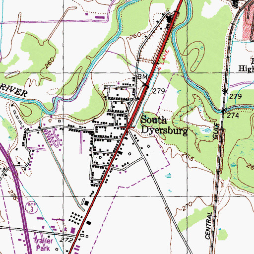 Topographic Map of South Dyersburg, TN
