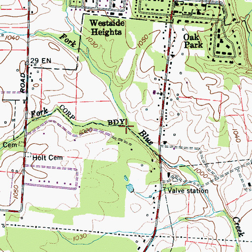 Topographic Map of South Fork Blue Creek, TN