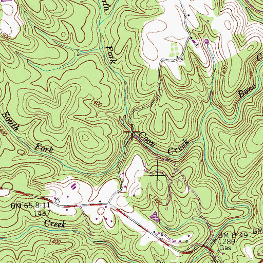 Topographic Map of South Fork Coon Creek, TN