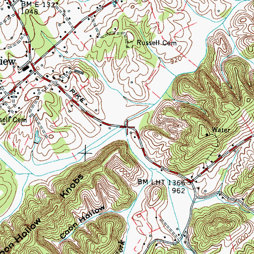 Topographic Map of South Fork Crooked Creek, TN